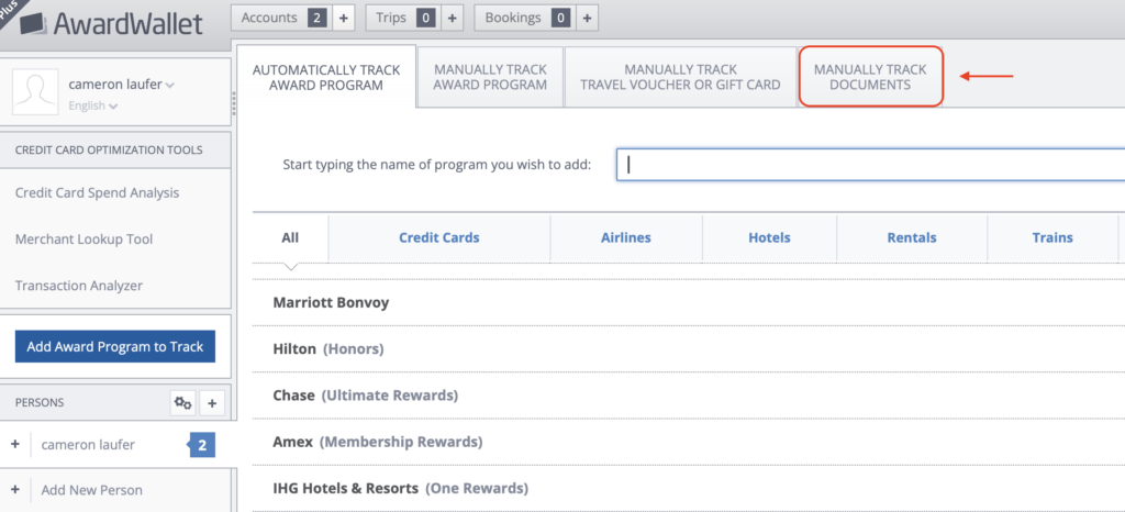 Entering passport into AwardWallet.